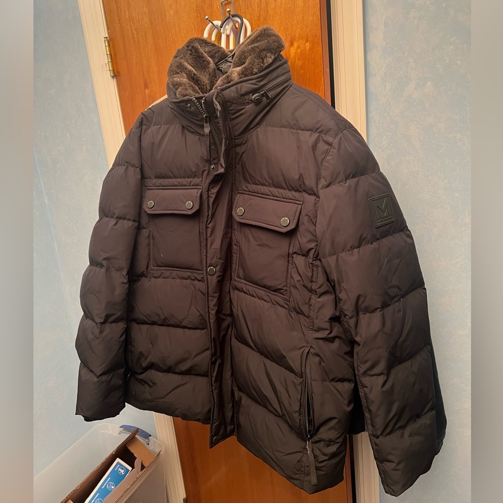 Men’s large Marc New York Godwin quilted trucker with removable faux fur trim
